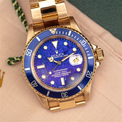 rolex submariner solid gold 16618 16808 price|Rolex lapis lazuli dial.